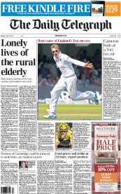 The Daily Telegraph Newspaper Front Page (UK) for 22 July 2013