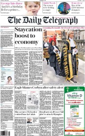 The Daily Telegraph (UK) Newspaper Front Page for 22 July 2016