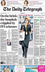 The Daily Telegraph (UK) Newspaper Front Page for 22 September 2011