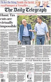 The Daily Telegraph front page for 22 September 2023