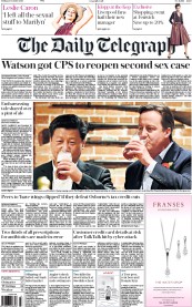 The Daily Telegraph (UK) Newspaper Front Page for 23 October 2015