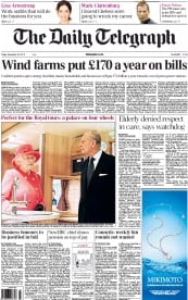 The Daily Telegraph Newspaper Front Page (UK) for 23 November 2012