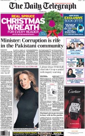 The Daily Telegraph Newspaper Front Page (UK) for 23 November 2013