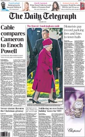 The Daily Telegraph Newspaper Front Page (UK) for 23 December 2013