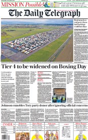 The Daily Telegraph (UK) Newspaper Front Page for 23 December 2020