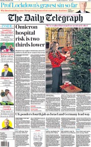 The Daily Telegraph (UK) Newspaper Front Page for 23 December 2021