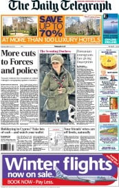 The Daily Telegraph (UK) Newspaper Front Page for 23 March 2013