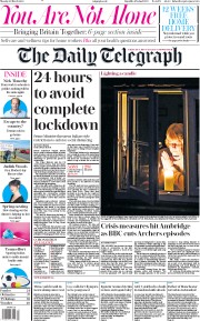 The Daily Telegraph (UK) Newspaper Front Page for 23 March 2020