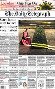 The Daily Telegraph (UK) Newspaper Front Page for 23 March 2021