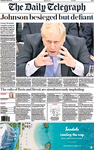 The Daily Telegraph Newspaper Front Page (UK) for 23 March 2023