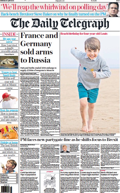 The Daily Telegraph Newspaper Front Page (UK) for 23 April 2022