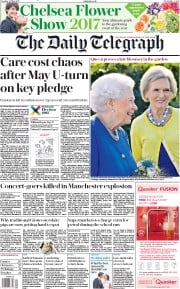 The Daily Telegraph (UK) Newspaper Front Page for 23 May 2017