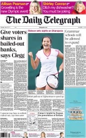 The Daily Telegraph Newspaper Front Page (UK) for 23 June 2011