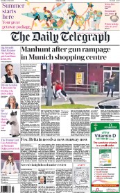 The Daily Telegraph (UK) Newspaper Front Page for 23 July 2016