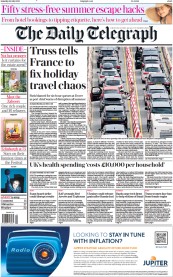 The Daily Telegraph front page for 23 July 2022