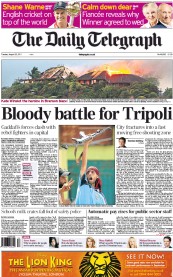 The Daily Telegraph Newspaper Front Page (UK) for 23 August 2011