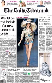 The Daily Telegraph Newspaper Front Page (UK) for 23 September 2011