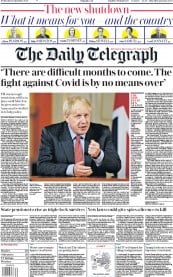 The Daily Telegraph (UK) Newspaper Front Page for 23 September 2020