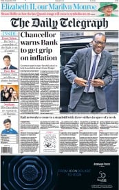 The Daily Telegraph front page for 23 September 2022
