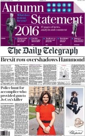 The Daily Telegraph (UK) Newspaper Front Page for 24 November 2016