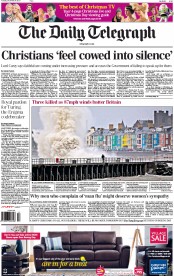 The Daily Telegraph Newspaper Front Page (UK) for 24 December 2013