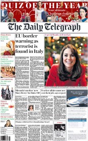 The Daily Telegraph (UK) Newspaper Front Page for 24 December 2016