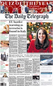 The Daily Telegraph (UK) Newspaper Front Page for 24 December 2016