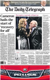 The Daily Telegraph Newspaper Front Page (UK) for 24 January 2014