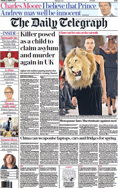 The Daily Telegraph Newspaper Front Page (UK) for 24 January 2023