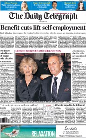 The Daily Telegraph Newspaper Front Page (UK) for 24 April 2014