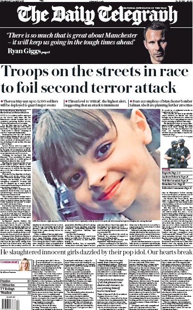 The Daily Telegraph Newspaper Front Page (UK) for 24 May 2017