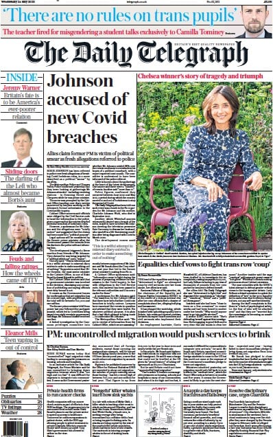 The Daily Telegraph Newspaper Front Page (UK) for 24 May 2023