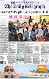 The Daily Telegraph (UK) Newspaper Front Page for 24 June 2016