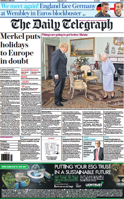 The Daily Telegraph (UK) Front Page for 24 June 2021 ...