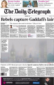 The Daily Telegraph (UK) Newspaper Front Page for 24 August 2011