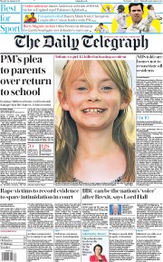 The Daily Telegraph (UK) Newspaper Front Page for 24 August 2020