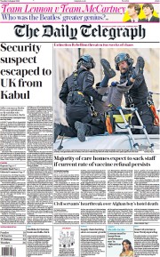 The Daily Telegraph (UK) Newspaper Front Page for 24 August 2021
