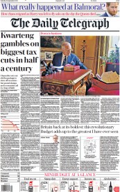 The Daily Telegraph front page for 24 September 2022