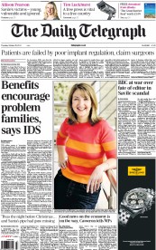 The Daily Telegraph (UK) Newspaper Front Page for 25 October 2012