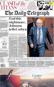 The Daily Telegraph (UK) Newspaper Front Page for 25 October 2019