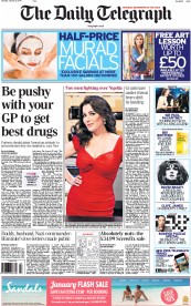The Daily Telegraph (UK) Newspaper Front Page for 25 January 2014
