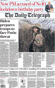 The Daily Telegraph (UK) Newspaper Front Page for 25 January 2022