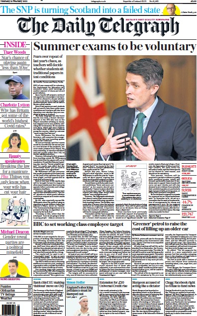 The Daily Telegraph Newspaper Front Page (UK) for 25 February 2021