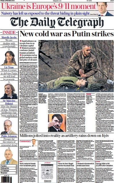 The Daily Telegraph Newspaper Front Page (UK) for 25 February 2022