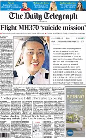 The Daily Telegraph (UK) Newspaper Front Page for 25 March 2014