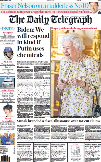 The Daily Telegraph Newspaper Front Page (UK) for 25 March 2022