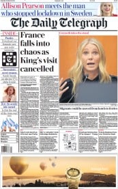 The Daily Telegraph front page for 25 March 2023