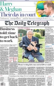 The Daily Telegraph (UK) Newspaper Front Page for 25 April 2020