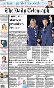 The Daily Telegraph (UK) Newspaper Front Page for 25 April 2022