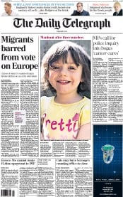 The Daily Telegraph Newspaper Front Page (UK) for 25 May 2015